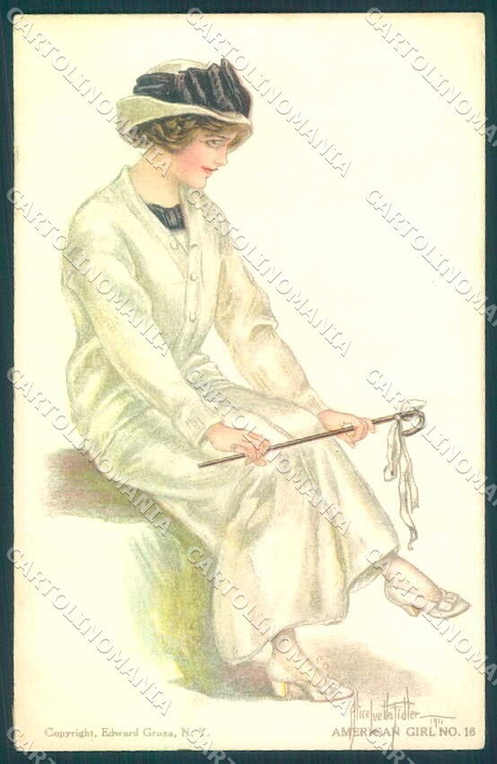 Artist Signed Fidler Alice Luella Lady College American Girl 16 postcard VK9358