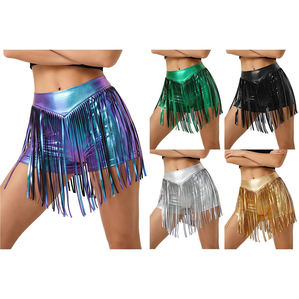 Women's Rave Booty Shorts with Tassel High Waist Fringed Booty Shorts Dance Rock