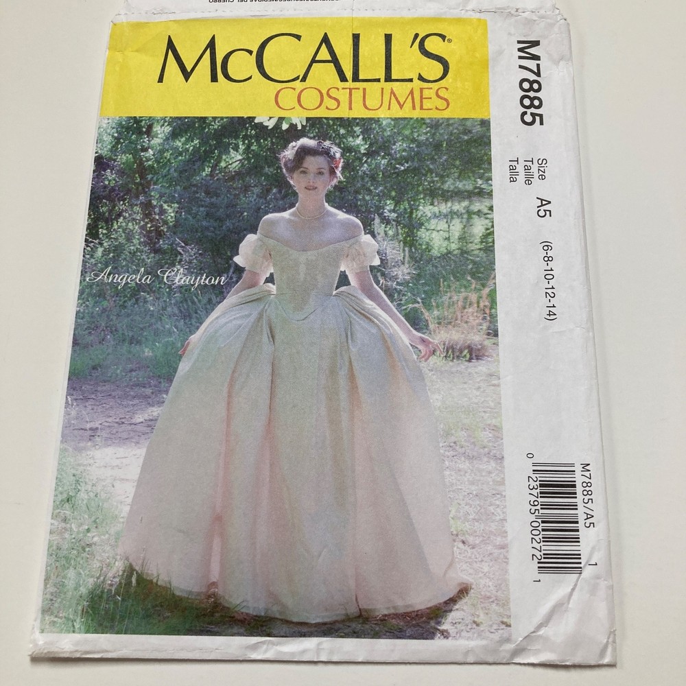 McCall's 7885 Size 6-14 Ball Gown Dress Costume Off Shoulder Uncut Factory Folds