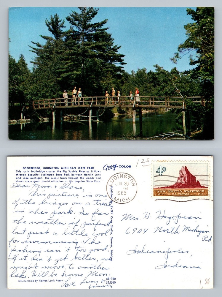 Ludington, MI-Michigan, State Park Footbridge c1955 Post Card Vintage Postcard