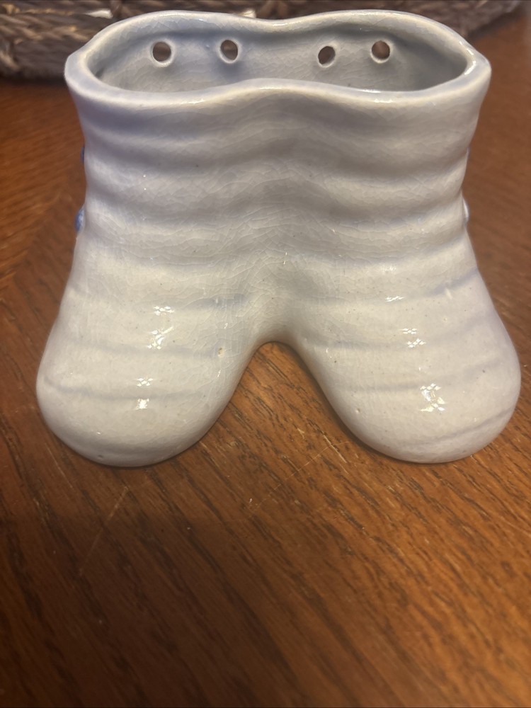 Vintage Occupied Japan Ceramic Blue Boots Shoes Mini Planter Vase