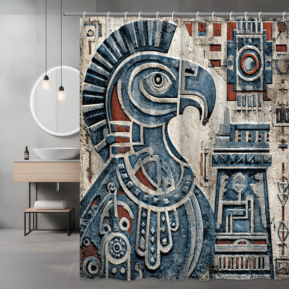 Aztec Eagle Abstract Shower Curtain Blue Red Print