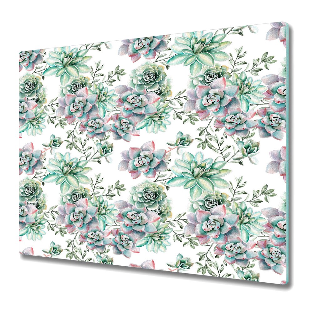 Tempered Glass Worktop Saver Succulent Watercolour Floral 60x52