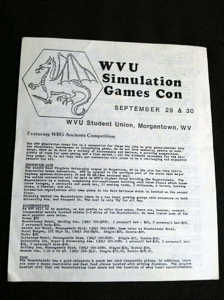 WVU West Virginia University Simulation Games Gen Con Flyer Brochure D&D 1980