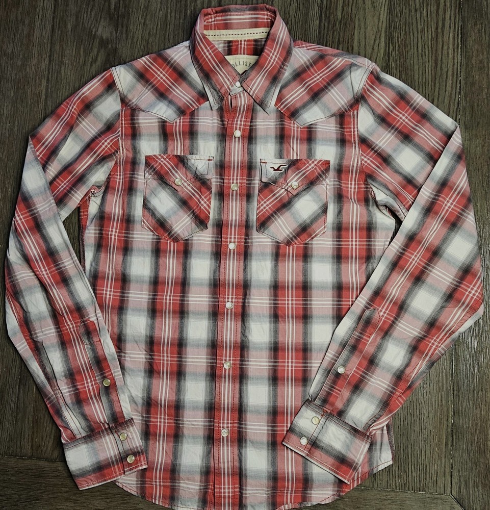 Mens Hollister Long Sleeve Plaid Snap Front Western Shirt Size Small