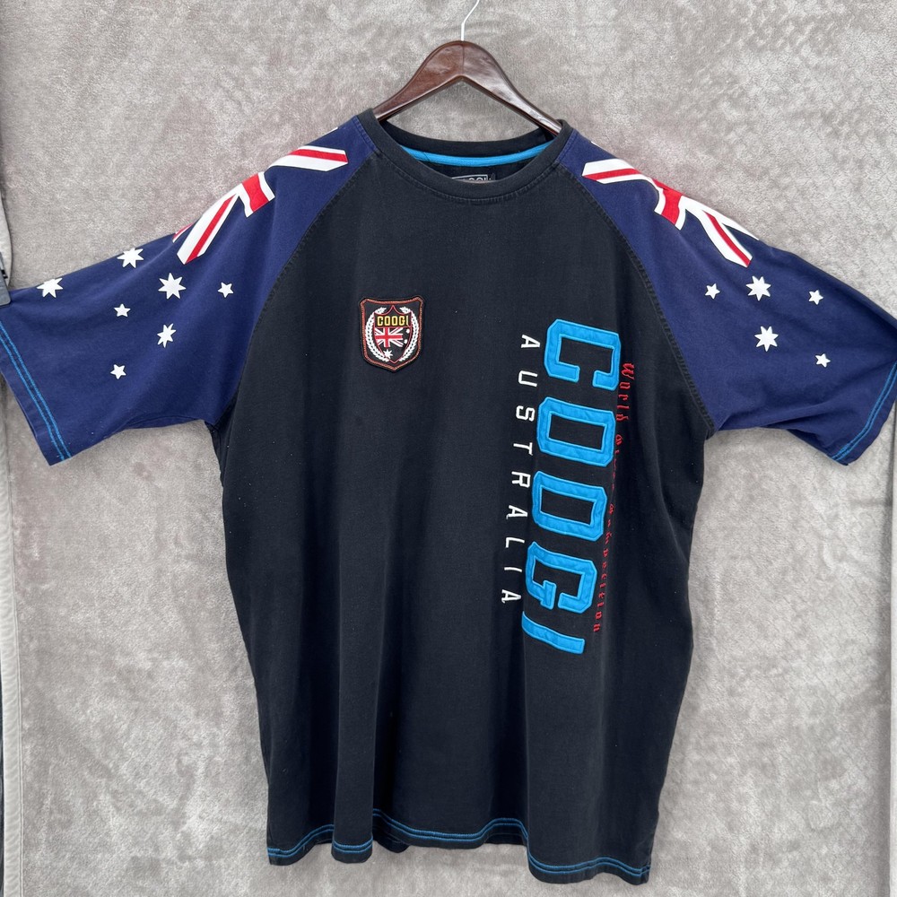 Coogi Shirt Mens 5XL Black Australia Flag Graphic Big Tall Cotton T-Shirt Y2K
