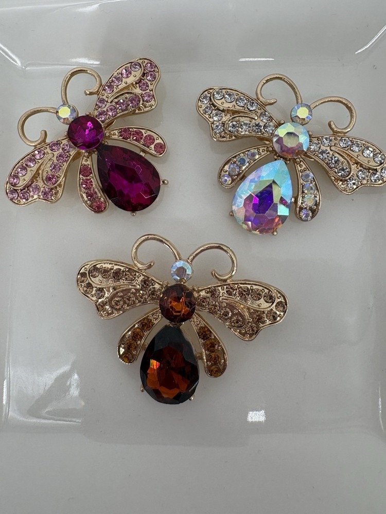 Brooch Bee Gold Tone Insect Brooch with Rhinestones Pin Lot of 3 Gift Jewelry