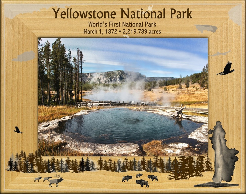 Yellowstone National Park with Geyser Laser Engraved Wood Picture Frame (4 x 6)