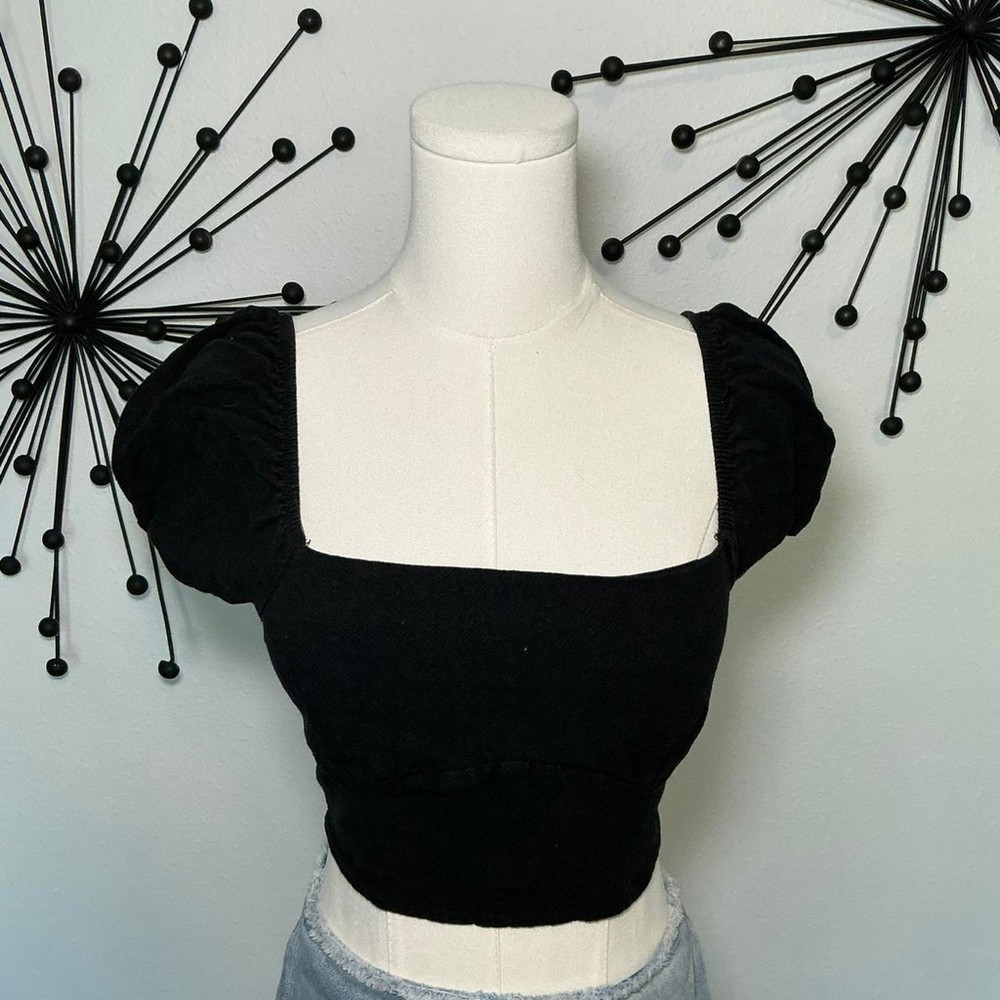 LA Hearts Black Puff Sleeve Crop Top Cottagecore Y2K