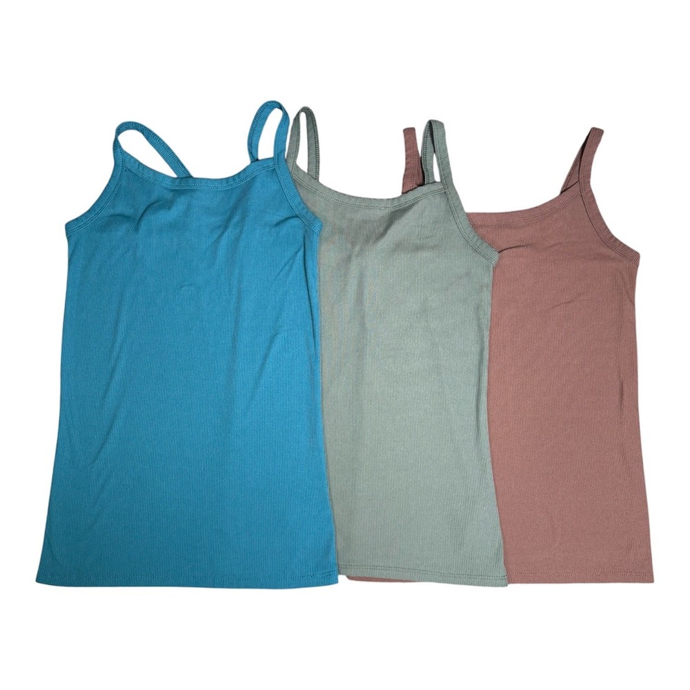 No Boundaries Girls Ribbed Cami Tank Tops 3 Pack Teal Green Mauve Size S 3-5