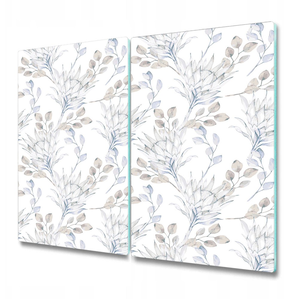 Serving Chopping Board Glass Cover African Protea branches Watercolour painting