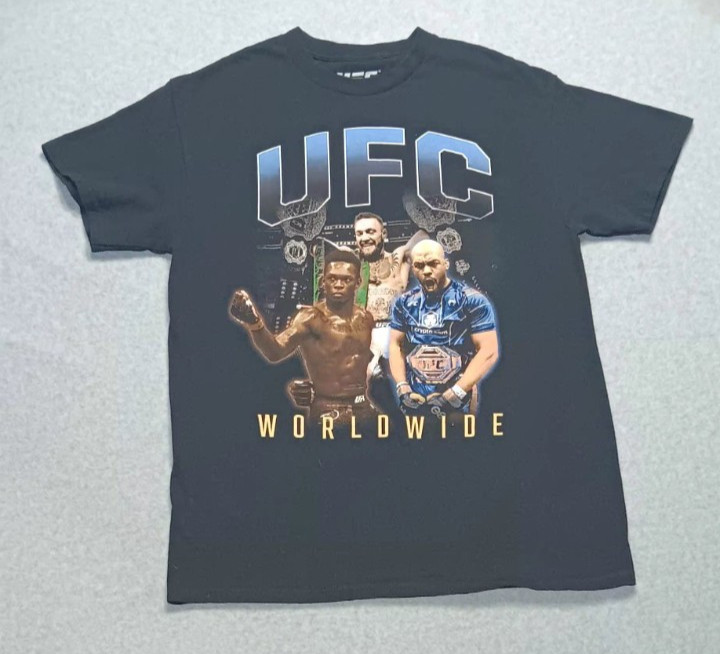 UFC Worldwide Graphic T Shirt Short Sleeve Mens Size Medium 100% Cotton Black