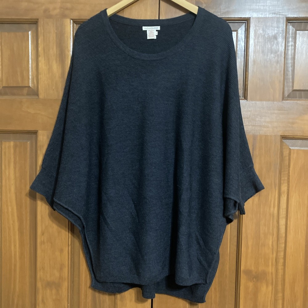 Carbon 2 Cobalt 100% Merino Wool Charcoal Gray Poncho Topper Women’s Size Large