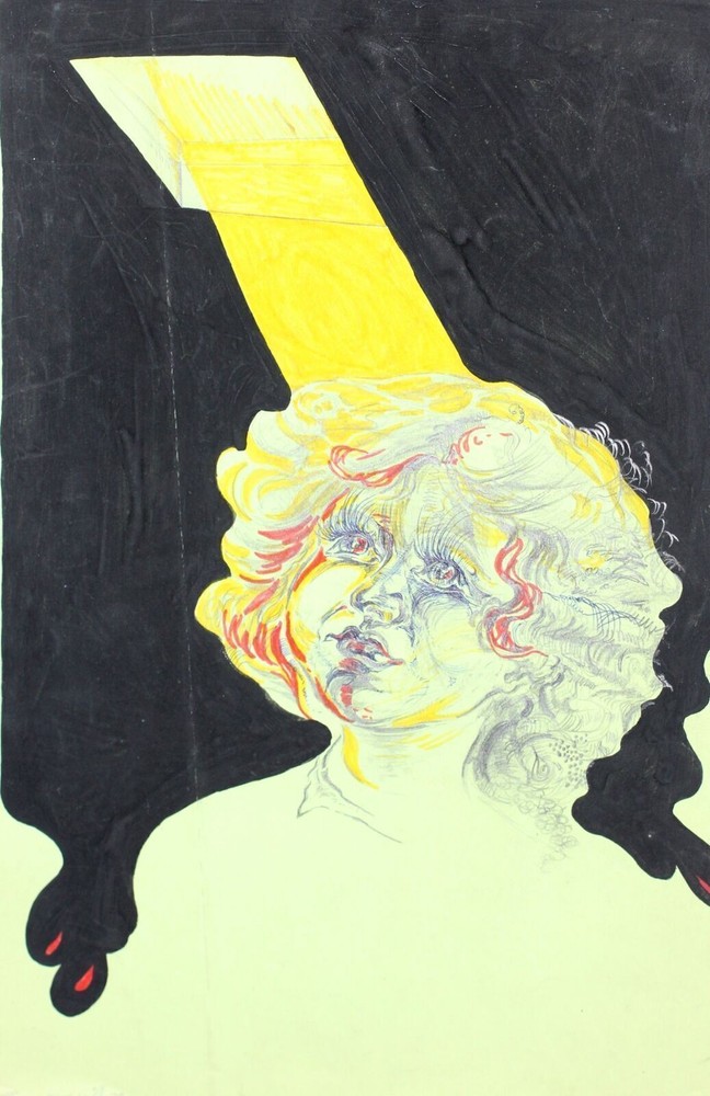 Striking 1993 European gouache portrait painting for art enthusiasts