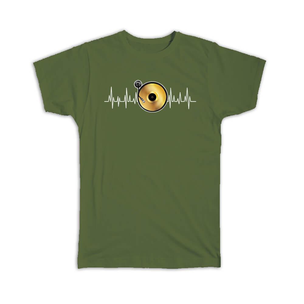 Gift T-Shirt : Gold Vinyl Record Turntable Musical Wall Poster Music Is Life