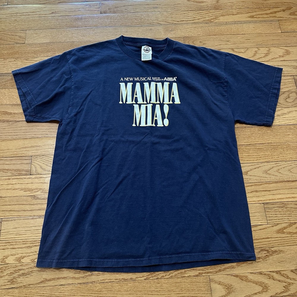 Vintage Mamma Mia Musical T Shirt Mens Large Blue ABBA Broadway 90s USA Promo