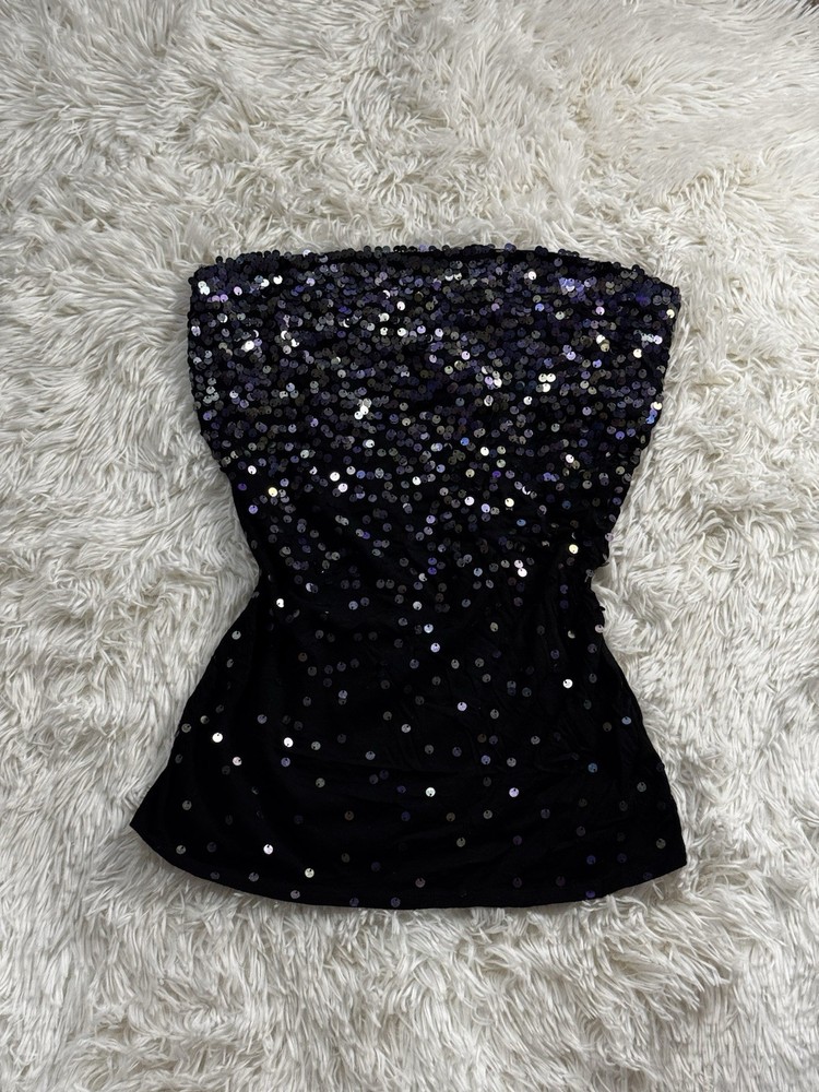 Y2K Express Sequin Beaded Tube Top SZ M Fairy Ethereal Mermaid Princess Core