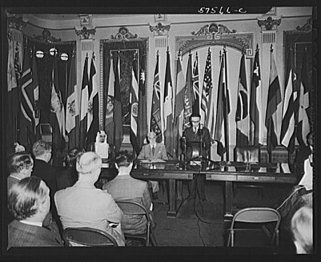 International Flags Conference 1940s Meeting Press Table United Nations?