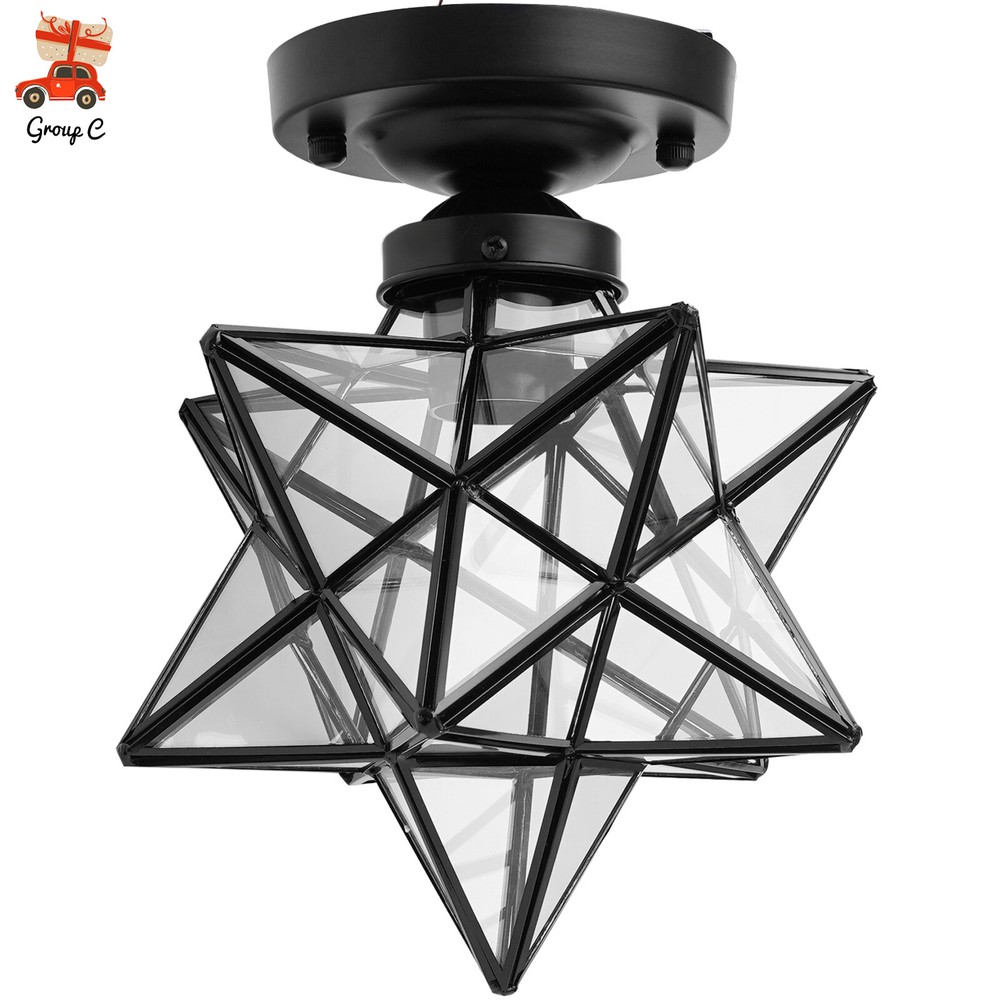 Modern Frosted Glass Moravian Star Semi-Flush Ceiling Light Fixture