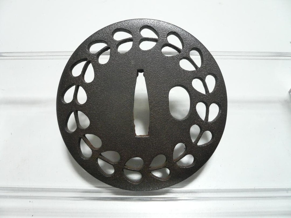 Iron Japanese Sword Tsuba Openwork Antique 7.45cm Used Rust Damage