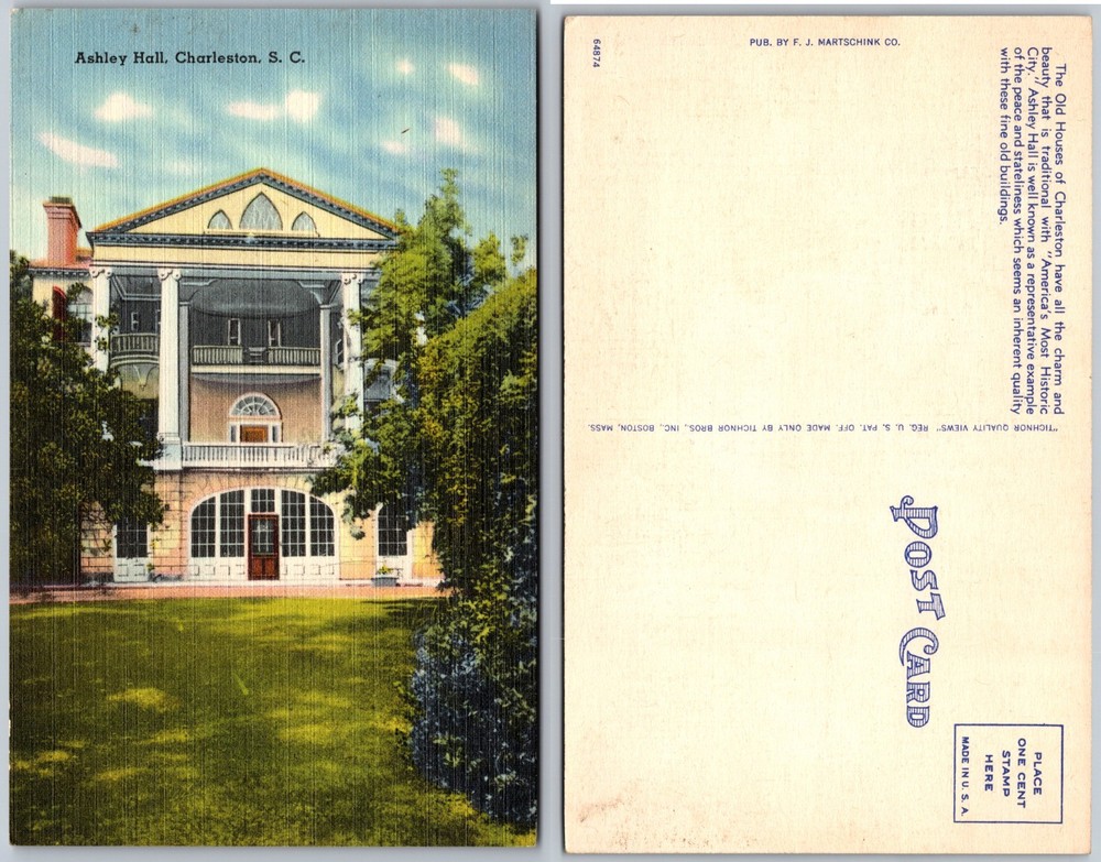 Ashley Hall Charleston SC Postcard