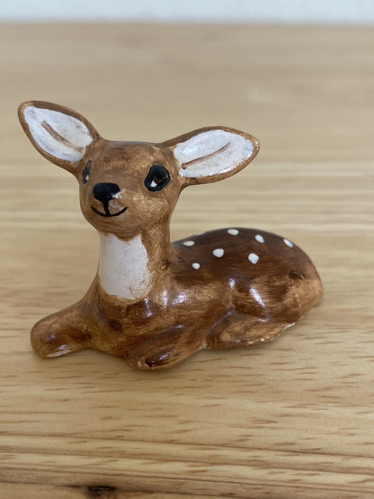 American Baby Deer Ceramic Figurine Duncan Enterprises Vintage 1976 (2” Long)