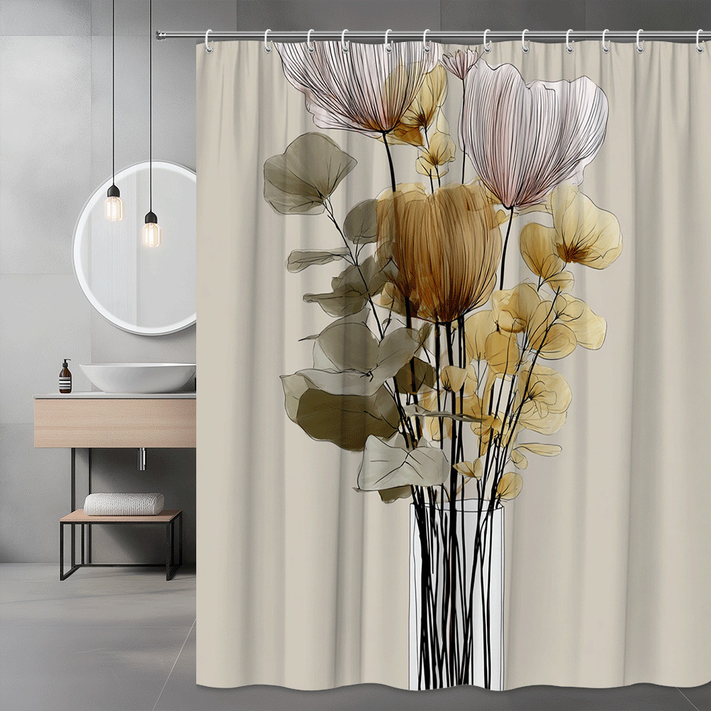 Abstract Floral Shower Curtain Beige Botanical Wall Art