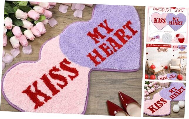 Valentine's Day Heart Rug Double Heart Shaped Rug Decor Non Pink and Purple