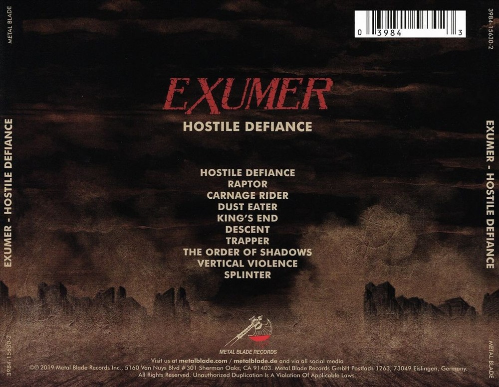 Exumer Hostile Defiance New Cd