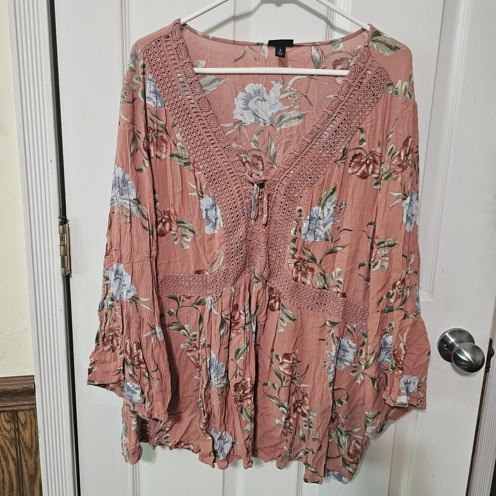 Torrid Womens Babydoll Floral Blouse Sleeve Flowy Boho Whimsical Sz 3Xl Crochet