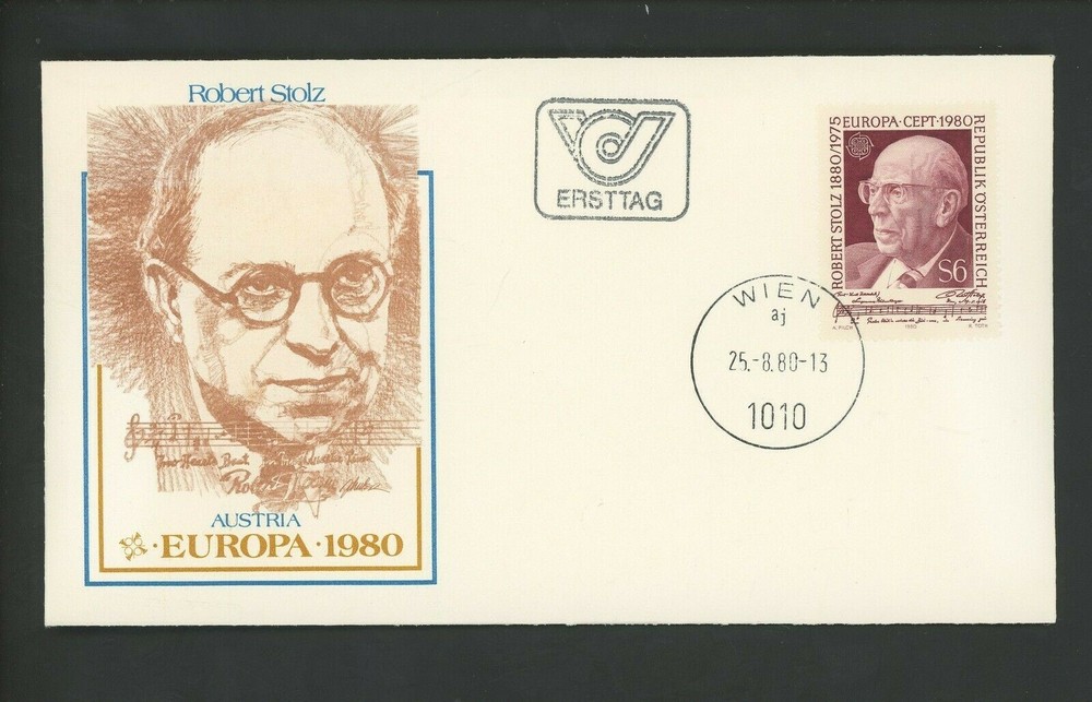 Postal History Austria FDC #1162 Europa Stolz music composer 1980