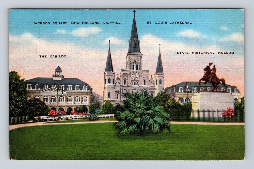 New Orleans LA- Louisiana, Jackson Square, Antique, Vintage Souvenir Postcard