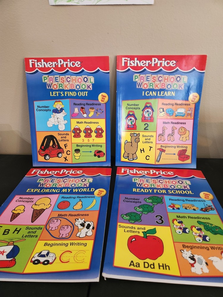 Lot Of 4 Vintage- Fisher-Price Workbooks Preschool, Toddler Unused