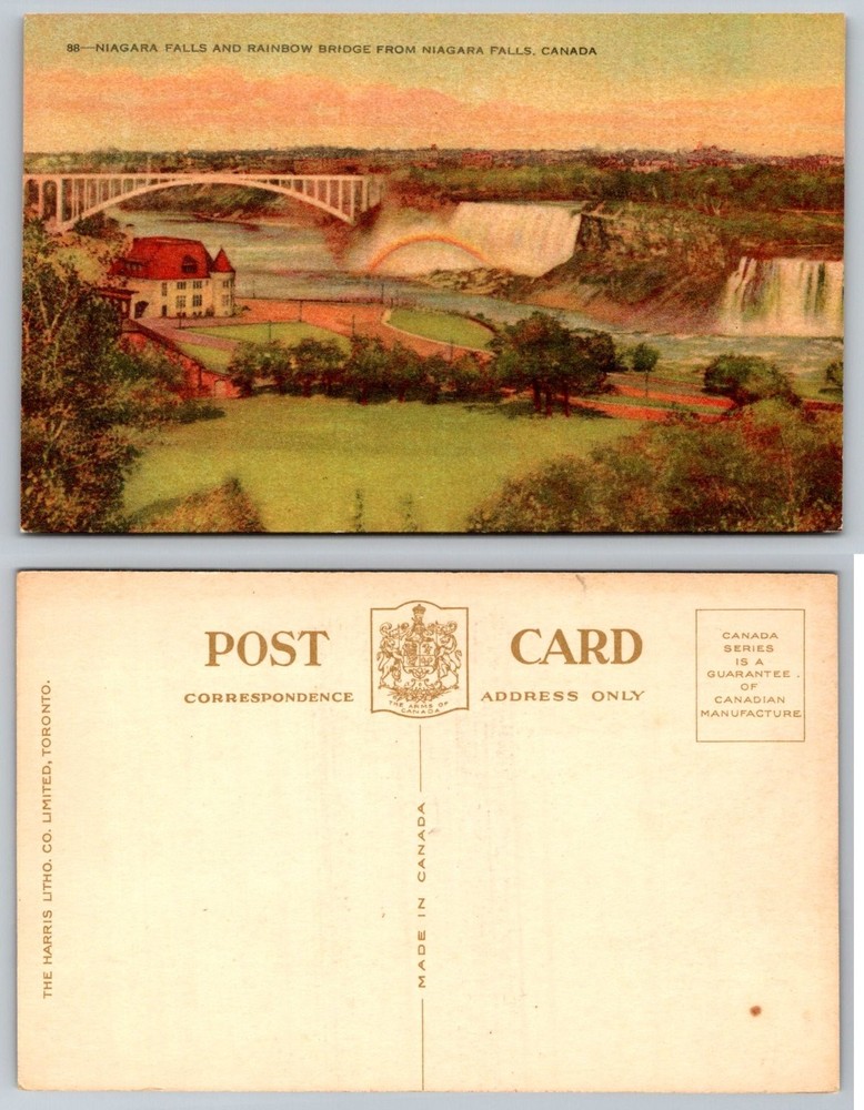Vintage Niagara Falls Rainbow Bridge Canada Postcard The Harris Litho Co.
