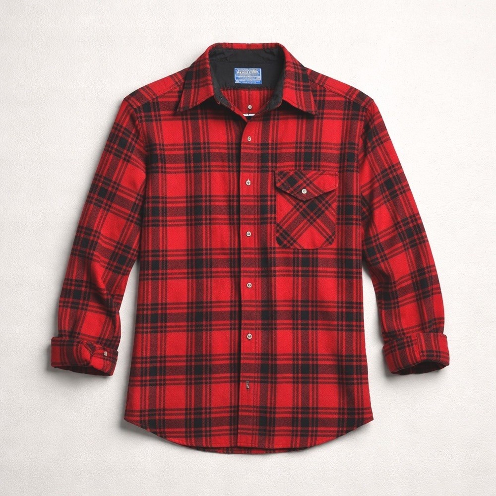 Vintage Pendleton Wool Shirt Mens Medium Red Plaid Blue Tag Made USA