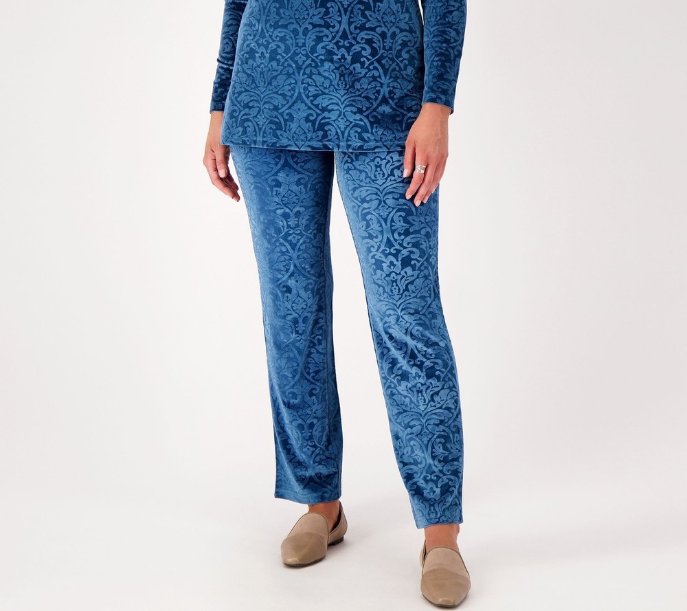 Isaac Mizrahi Women’s M Tall Blue Velvet Straight Leg Pants A551015
