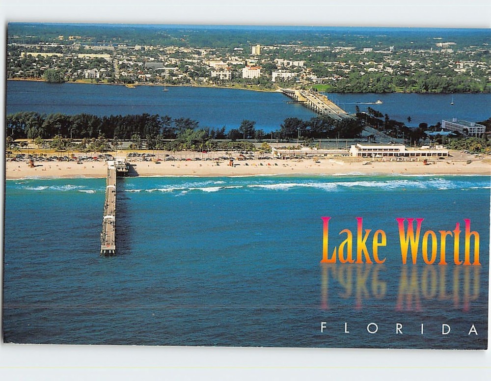 Postcard Lake Worth beach and pier on the Atlantic Ocean Lake Worth Florida USA