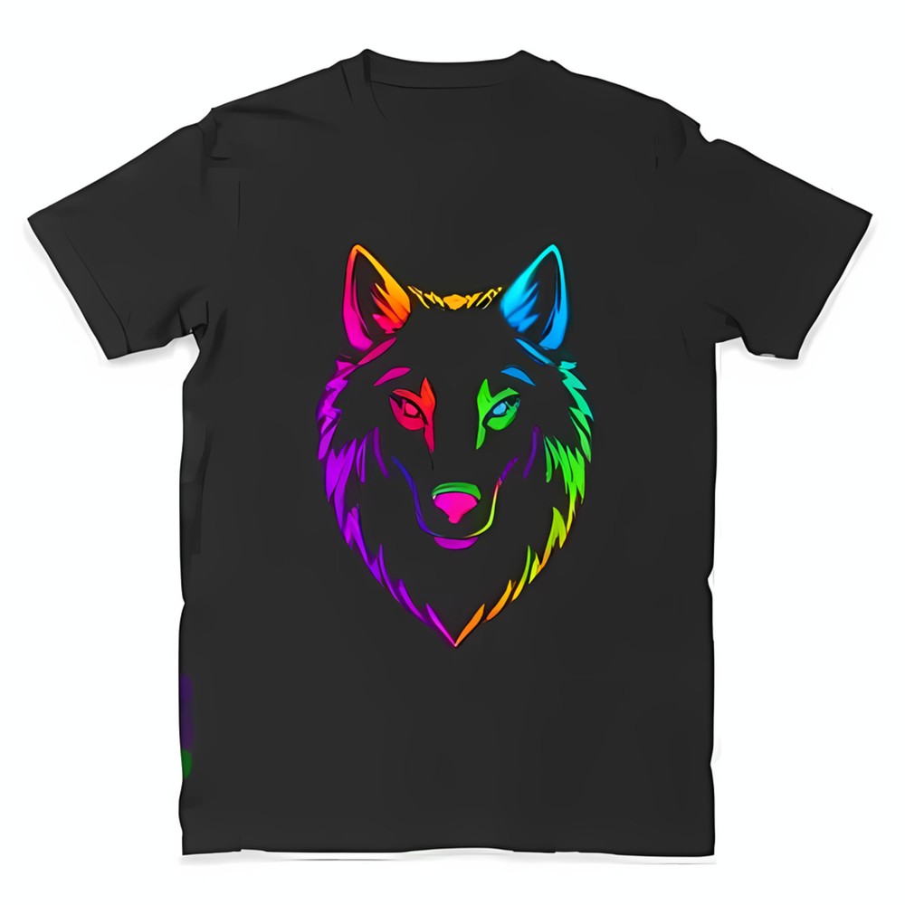 Vibrant Rainbow Design Black T-Shirt Bright Green Eyes for Everyday Wear