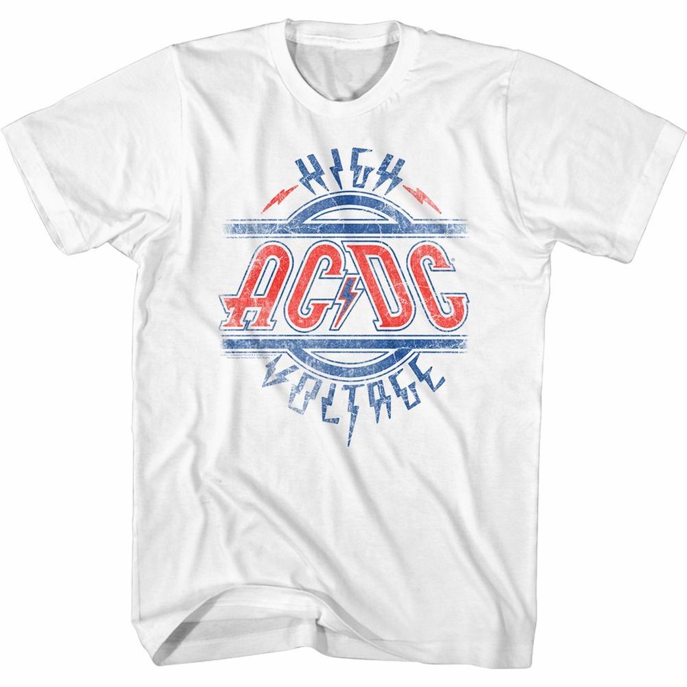 AC/DC High Voltage White Rock and Roll Music Band T-Shirt