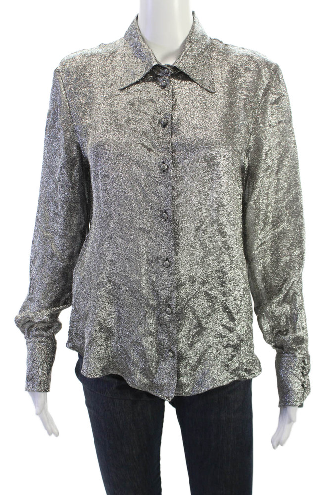 Room 52 Women Dark Gray Button-Up Blouse Silk Blend Long Sleeve 80s Size 42Free Shipping in US $100+ Orders | $6.95 Orders Below