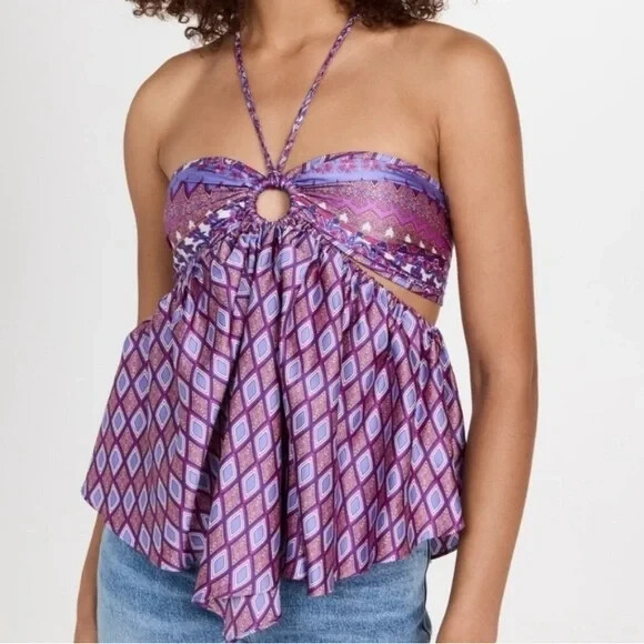 NWT Misa Los Angeles Violeta Geometric Scarf Halter Top Size Medium Reg. $320