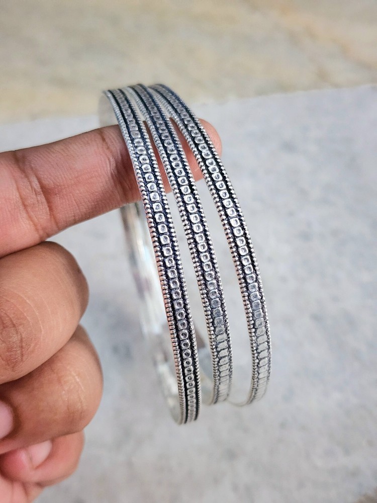 925 Sterling Handmade Silver Bangle Set Of 3 Women Jewelry Gift For Wife  D135