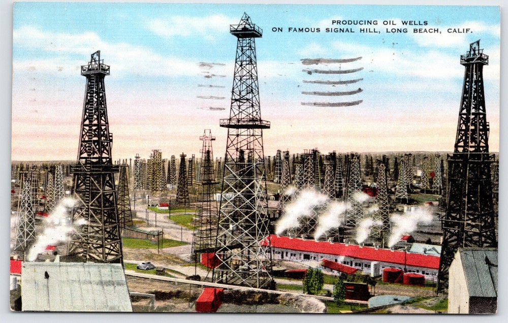 Postcard Producing Oil Wells Signal Hill, Long Beach California Posted 1940