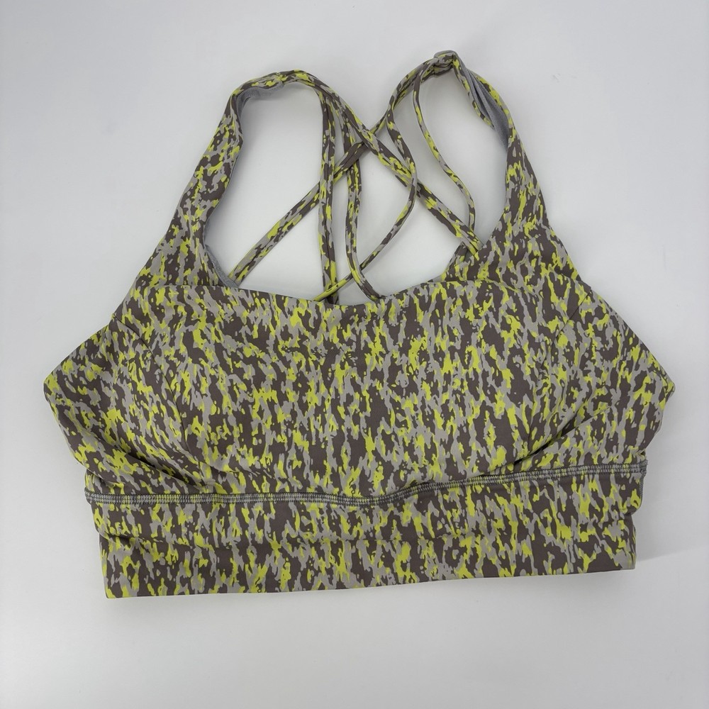 Lululemon Energy Bra Long Line Leopard Camo Sports Bra Women’s 10 Strappy