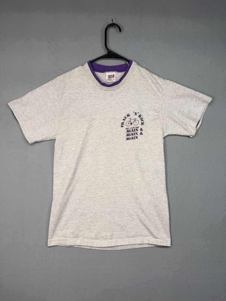 Vintage 1992 Ringer T Shirt Mens Medium Anvil USA Cycling Event Graphic Tee