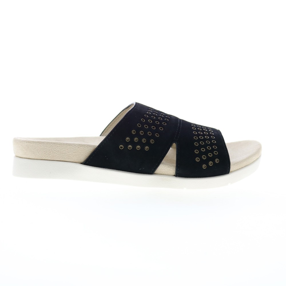 Spenco Twilight Stud SP1061BLK Womens Black Suede Slides Sandals Shoes