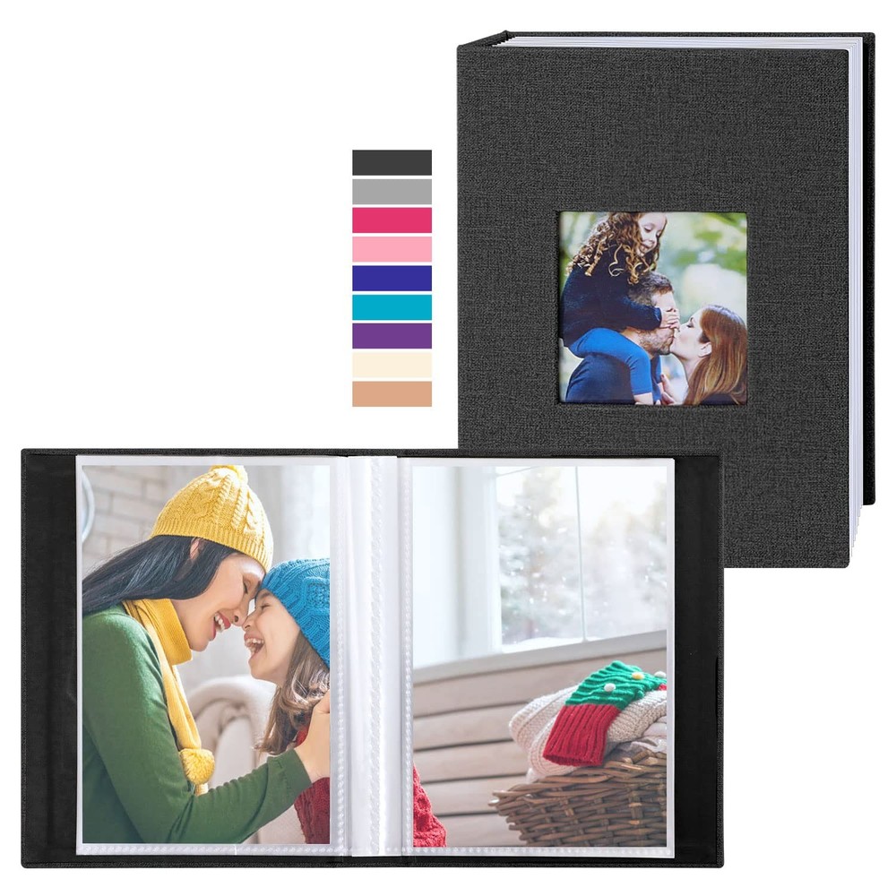 2 Pack 4x6 Photo Album 100 Pocket Linen Cover Picture Storage Books Black