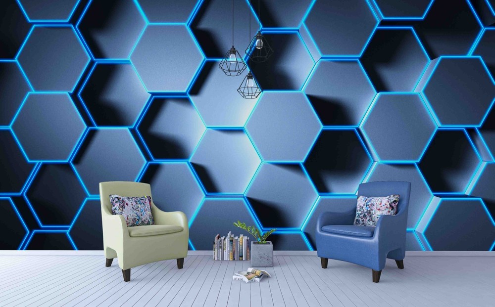 3D Blue Edge Geometric Hexagon Wall Murals Wallpaper Murals Wall Sticker