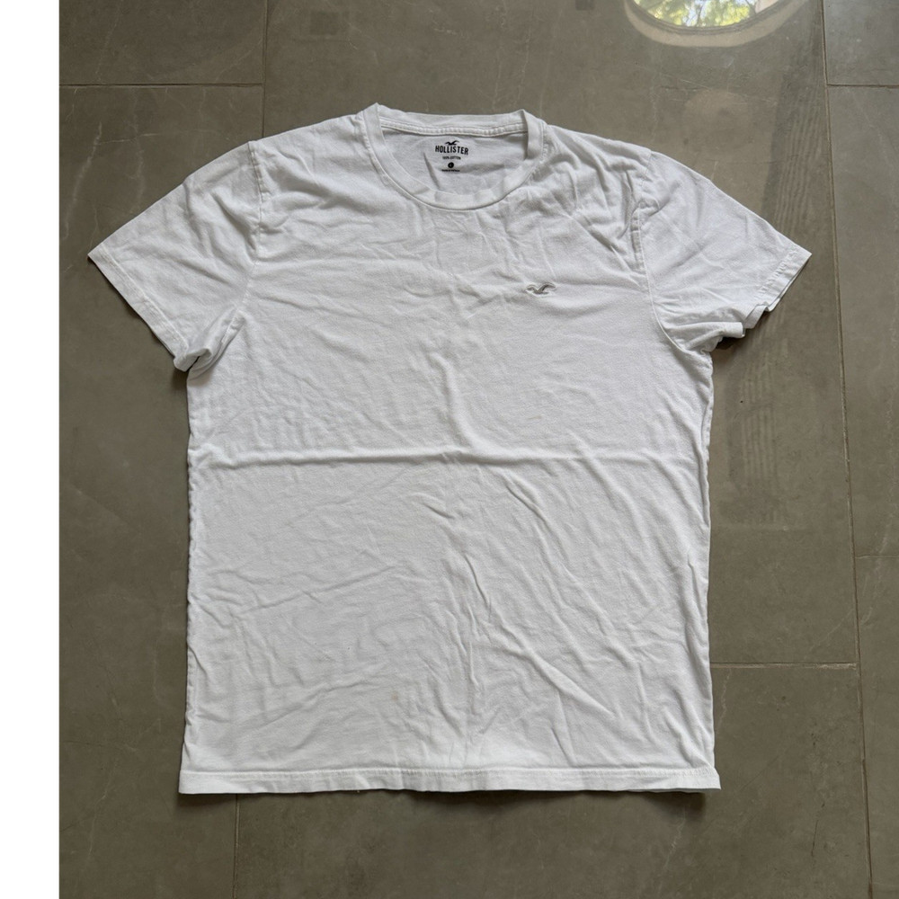 Hollister Men's White Cotton Logo Short Sleeve Crew Neck T-Shirt Size L