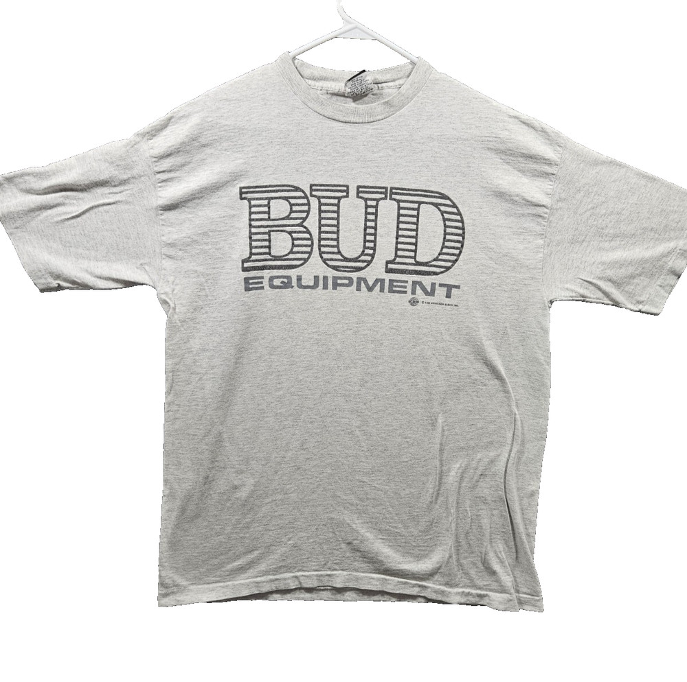 Vintage Budweiser Bud Equipment Gray 90s Single-Stitch USA Made T-Shirt Size XL